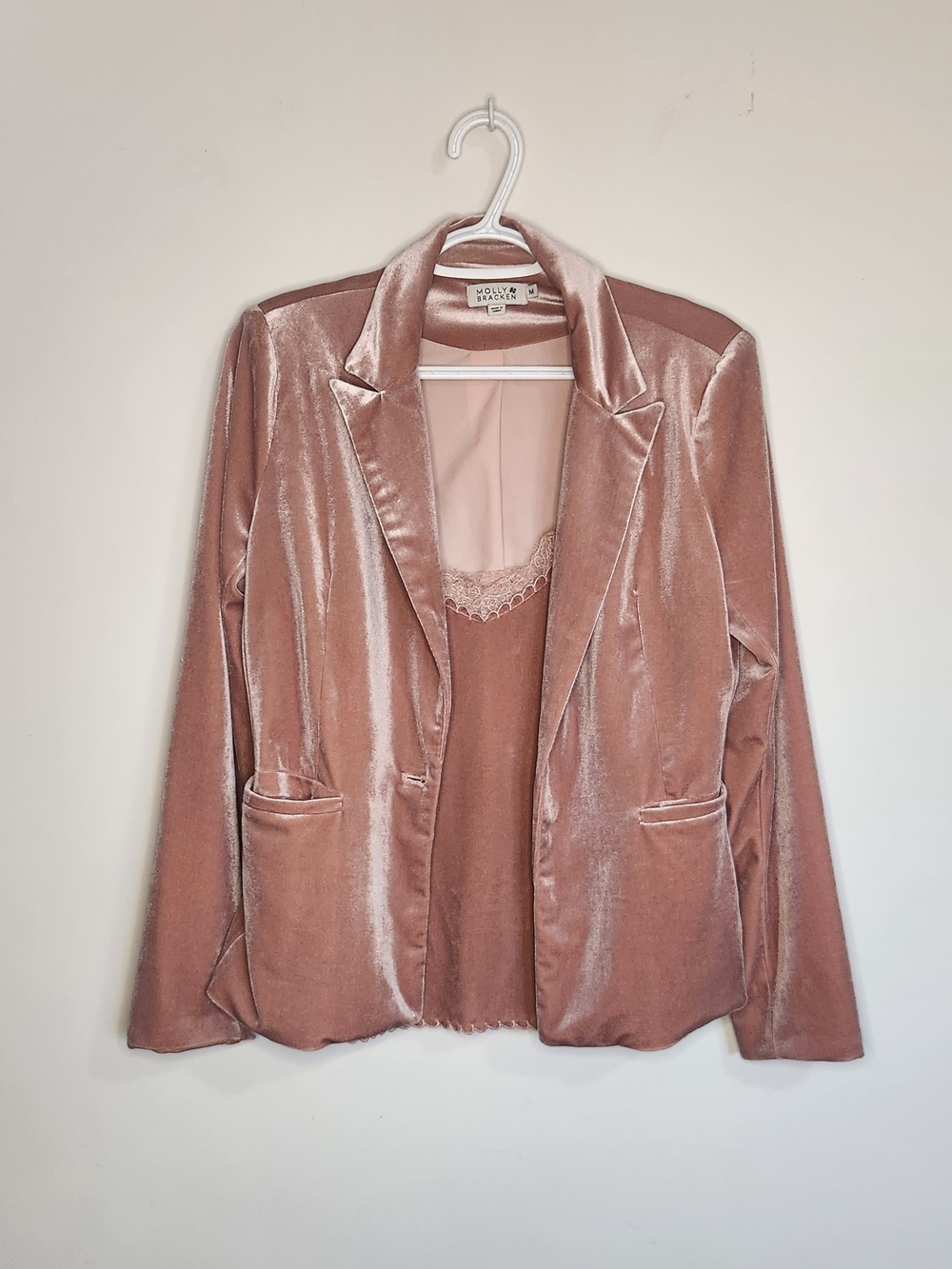 2 Pc Molly Bracken Rose Pink Velvet Blazer And Tanktop
